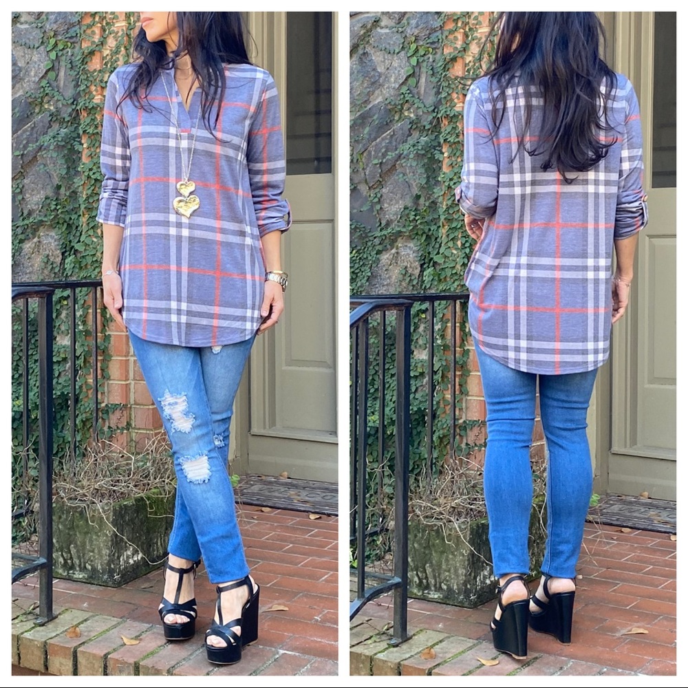 Mandarin Collar Paid tunic top - Picture 7 of 8